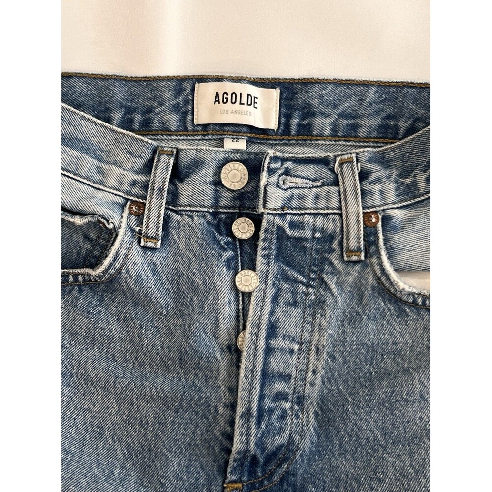 AGOLDE Jeans Women's Size 22 Blue Organic Cotton 90’s Crop High-Rise Button Fly - Picture 2 of 9